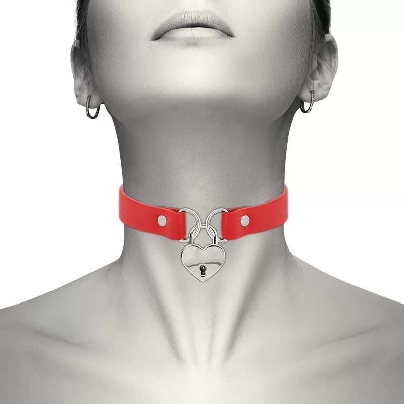 Collana Fetish Coquette Hand Crafted Choker Keys Heart colore rosso