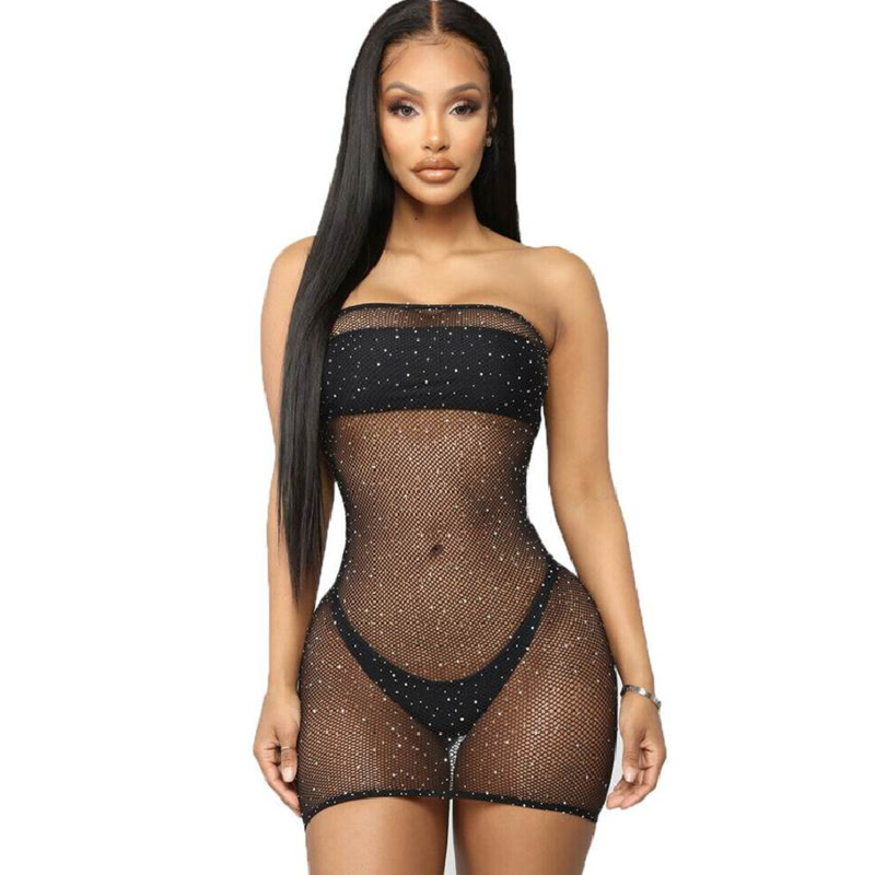 Bodystocking Queen Lingerie nero trasparente S/L