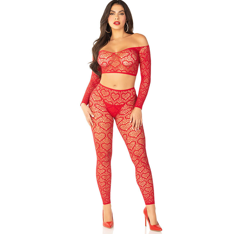 Completo Sexy Leg Avenue Crop Top e Calze Rosso Taglia Unica