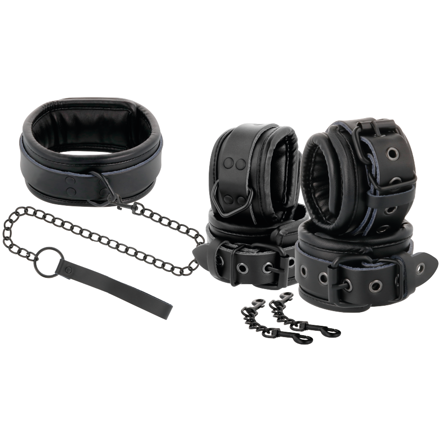 Kit Bdsm Darkness Leather And Handcuffs Nero